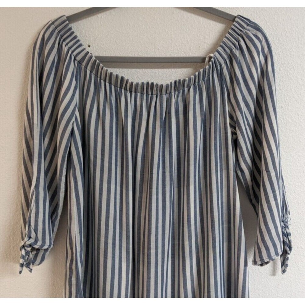 Women's Cloth & Stone Blue & White Striped Off Shoulder Viscose Blend Dress L - Picture 4 of 8